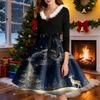 Women's Fashion V-Neck Casual Slim Christmas Printed Long Sleeve Hair Collar Dresses