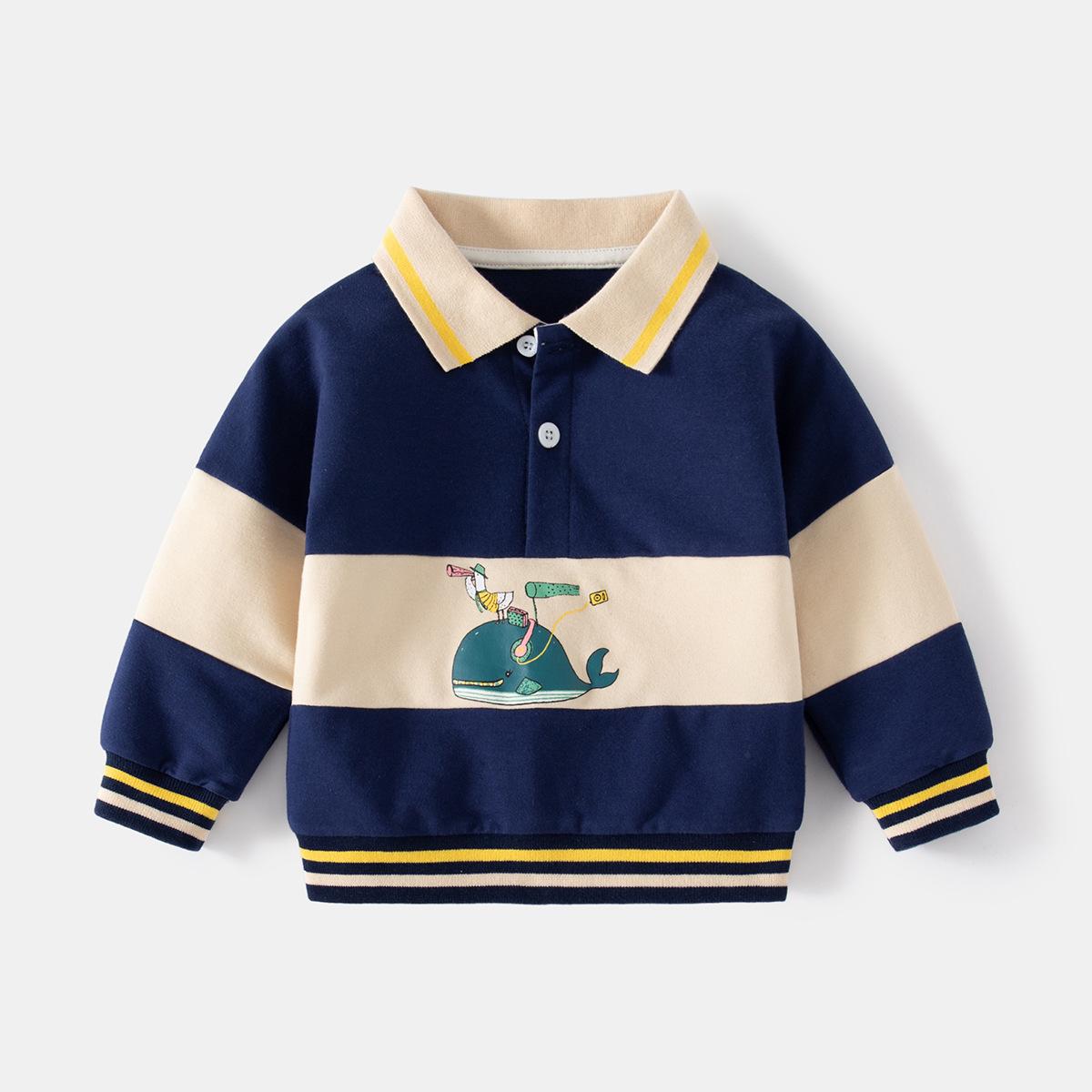 

Navy blue whale print new boys lapel sweater, casual children s unhooded lapel sweater 130cm