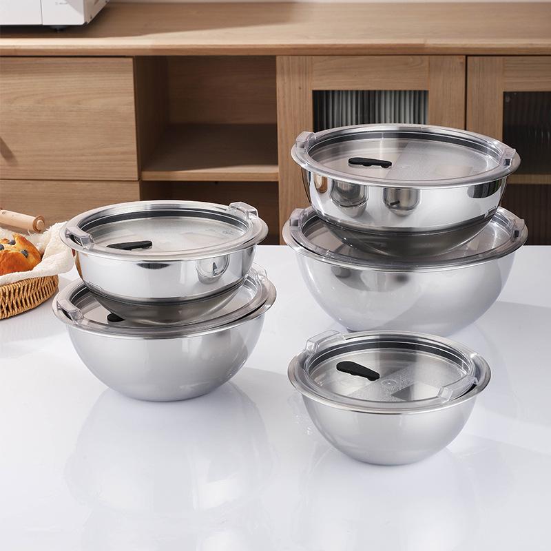 304 Stainless Steel Multi-Purpose Kitchen Bowl Set: Mixing & Seasoning Jar, Deep Soup Pot, Dough Kneading Basin