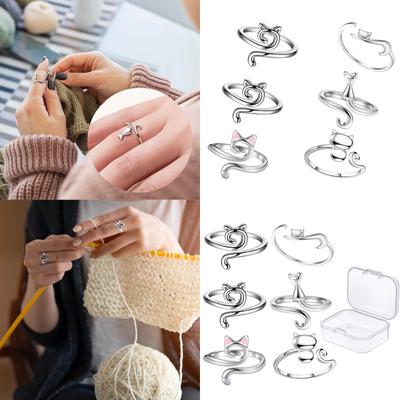 6 τμχ Αυτιά γάτας Δαχτυλίδια με βελονάκι Δαχτυλίδια τάνυσης με βελονάκι Δαχτυλίδια με βελονάκι Ρυθμιζόμενα δαχτυλίδια με βελονάκι Δώρο για τους λάτρεις της χειροτεχνίας