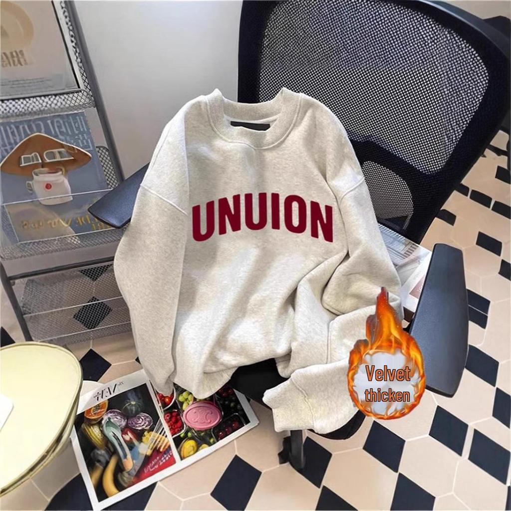 Oversized Vintage Fleece-Lined Crew Neck Sweatshirt - 450G Heavyweight, Autumn/Winter Streetwear