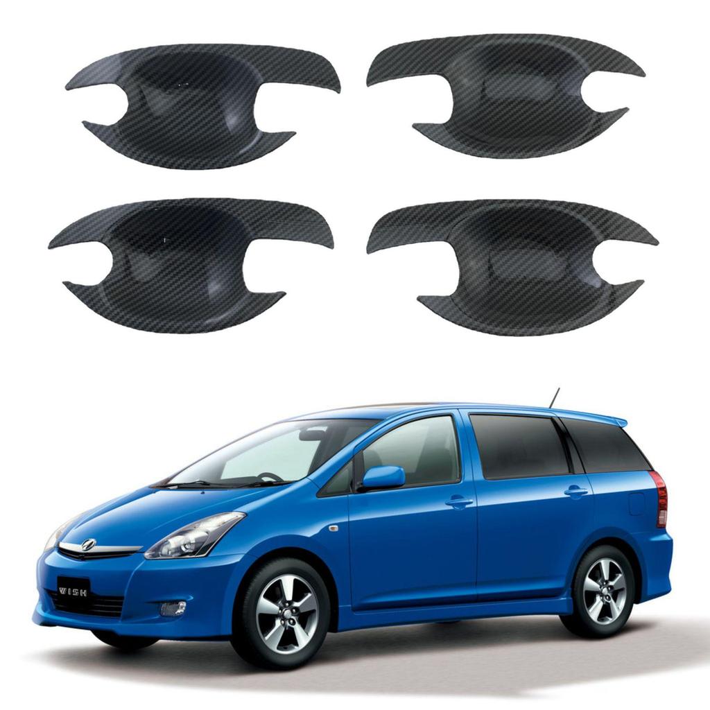 Carbon Fiber Pattern Door Handle Stickers for 2003-2008 Toyota WISH - Bright Black Door Bowl Decoration