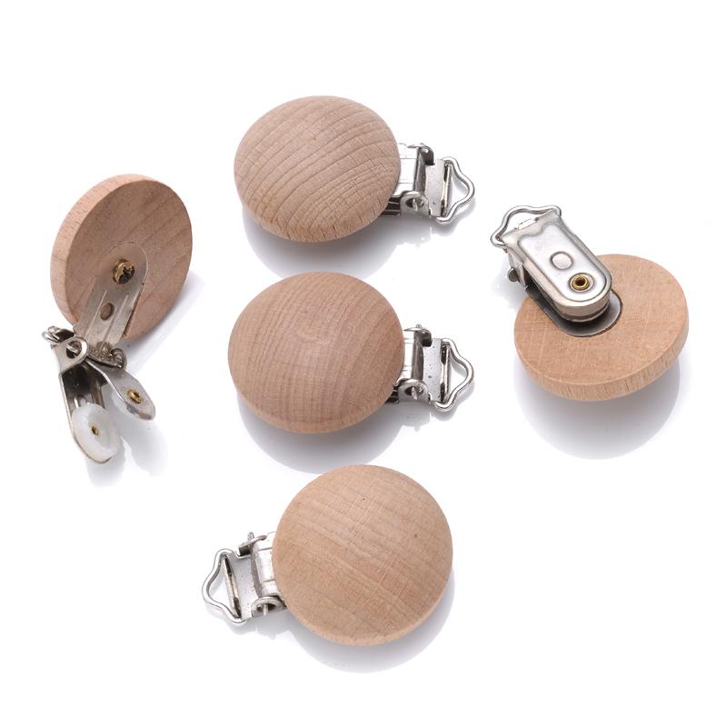 10Pcs Baby Pacifier clips 30mm Round Wooden Dummy Nipple Holder Clip for DIY Nursing Pacifier Chain Teething Toy Accessories