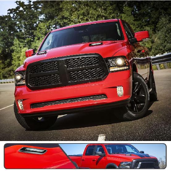 2 ks bílé a jantarové LED světlo do nasávacího otvoru kapoty pro Ram 1500 Sport 2010-2018, mřížka větracího otvoru kapoty, lampa s funkcemi DRL a směrových světel, kouřové sklo