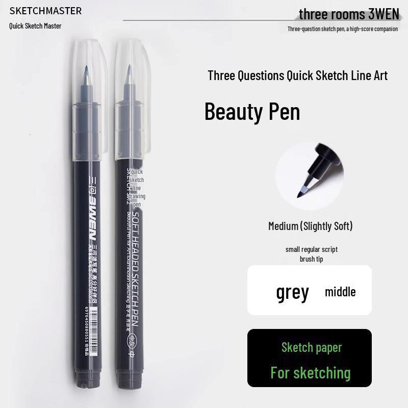 Refillable Quick Sketch Pen Set: Fine, Small, Regular, Large Gray Brush Pens for Art Line Drawing