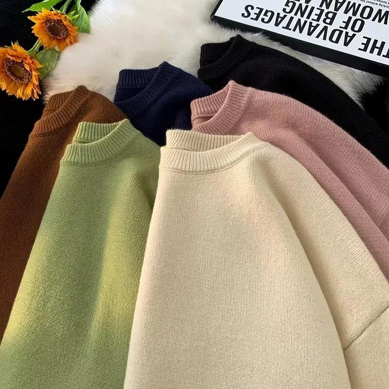 Autumn Men's Casual Solid Color Knitted Sweater New Korean Fashion Cewneck Pullovers Man Y2K Vintage Jumpers Streetwear Clothes