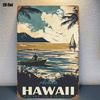 Tin Sign Hawaii Beach Ocean Sailboat Vintage Metal Poster Wall Art Decor   Retro Coastal Landscape Artwork Aloha Escape to Pa