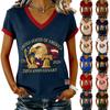 Maglia a maniche corte da donna con scollo a V, casual, stampata