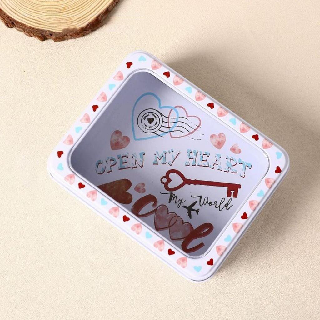 Valentine's Day Candy Box Valentine's Day Food Container Tinplate Cookie Box With Clear Window For Food Candy Snack Chocolate