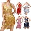 Pailletten Bauchtanz Outfits Glitzerndes Latein Tanzkostüm Quasten Pailletten Neckholder BH Top mit Rock Set für Damen Mädchen