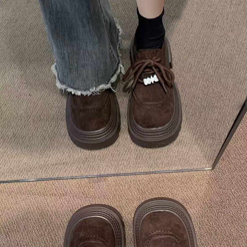 

Весна 2025 Лоферы на платформе в милом стиле: Маленький размер, шнуровка, толстая подошва, увеличивающие рост, повседневные туфли 36