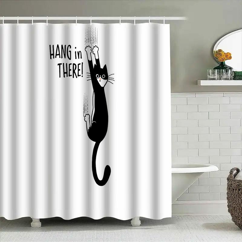 Cat Shower Curtain Cute Kitten Bathroom Decor Funny Pet Lover Washroom Fabric Liner