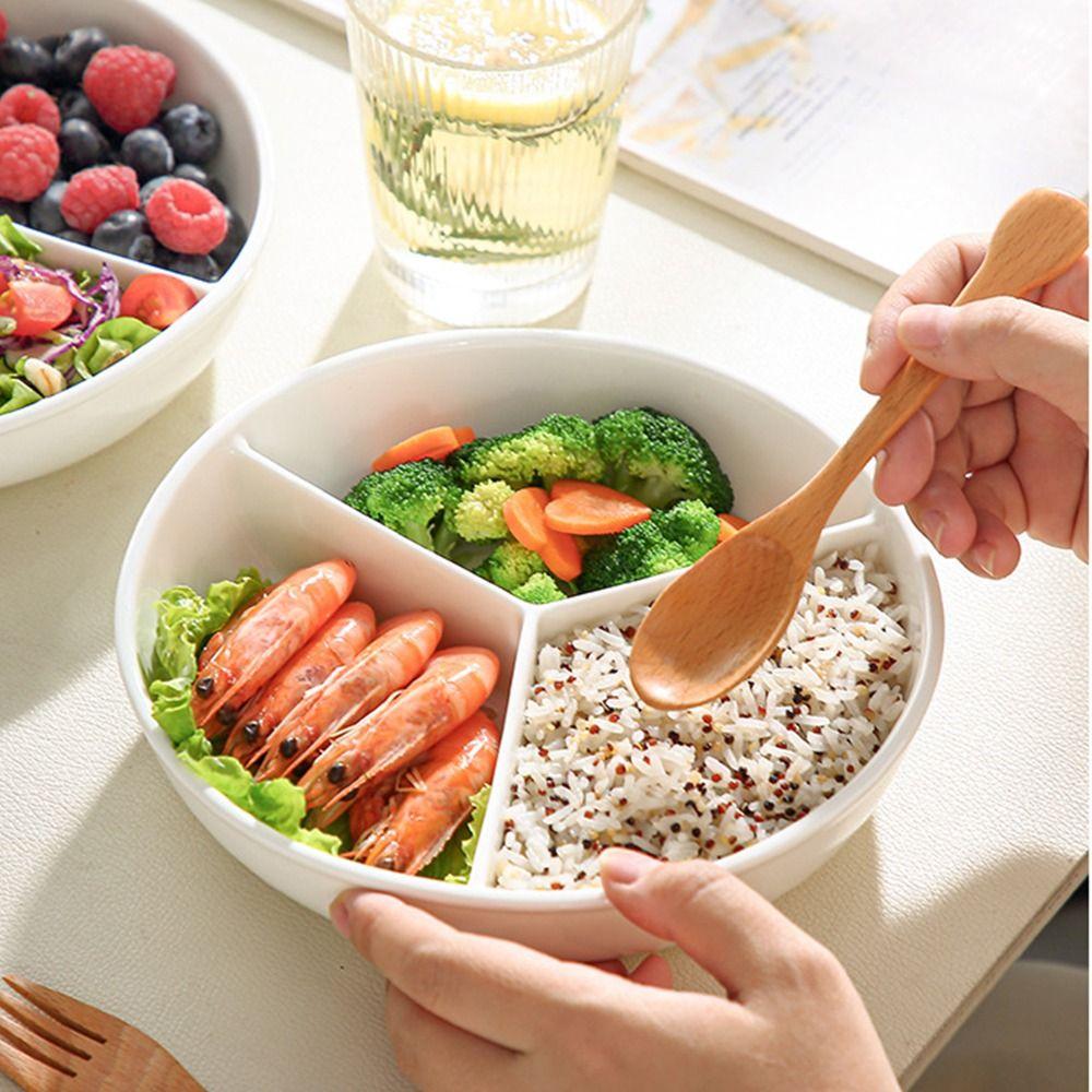 3 Compartments Grid-shaped Dinner Plate Round Ceramic Divided Food Tray Microwave Safe Durable Snack Serving Platter