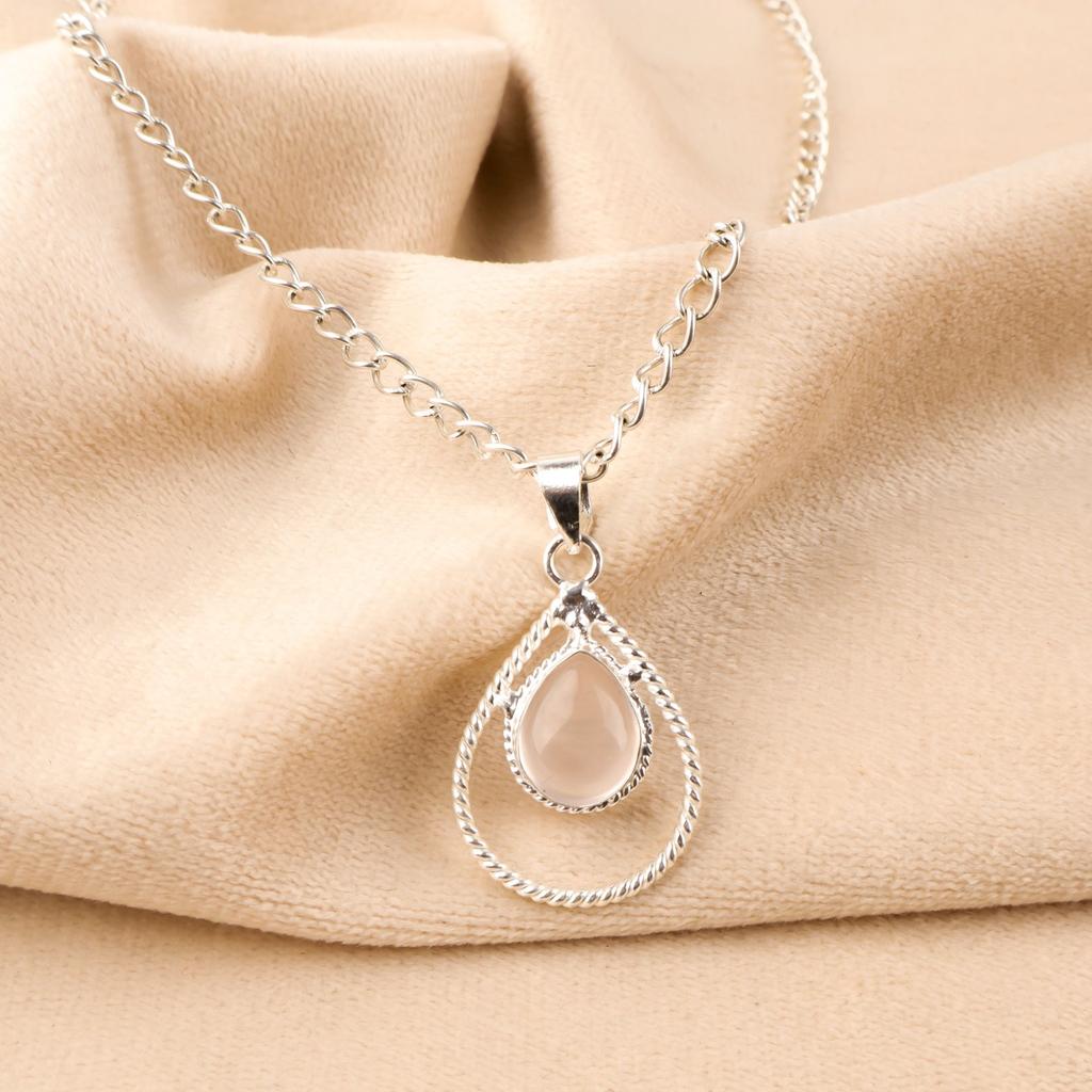 Natural Rose Quart Gemstone 925 Sterling Silver Jewelry Handmade Women Pendant PP-49-24