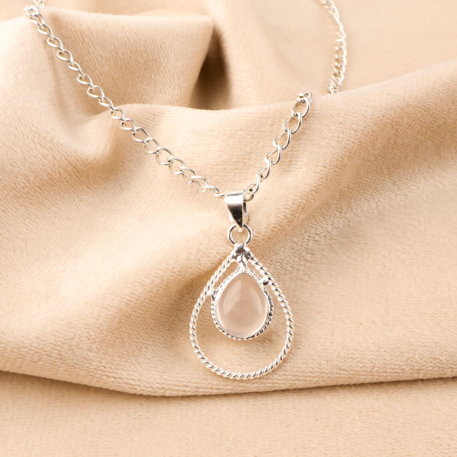 

Natural Rose Quart Gemstone 925 Sterling Silver Jewelry Handmade Women Pendant PP-49-24