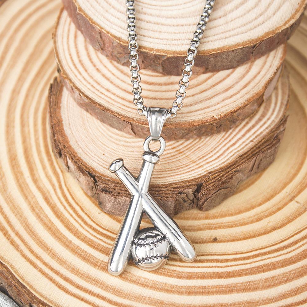 Sports Style Baseball Bat Pendant Necklace Women Men Hip Hop Copper Color Stainless Steel Chain Fashion Neck Jewelry Boy Gifts