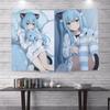 Kawaii Anime Girl Peeking Tapestry  Light Blue Wall Hanging with Cute Chibi Cat Ideal for Pastel Otaku Bedroom Decor