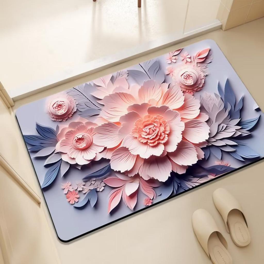 Diatom Printing Bathroom Thickening Mat Bath Non-slip Carpets In Wash Basin Bathtub Side Floor Rug Shower Room Doormat Memory Foam 3D Pad