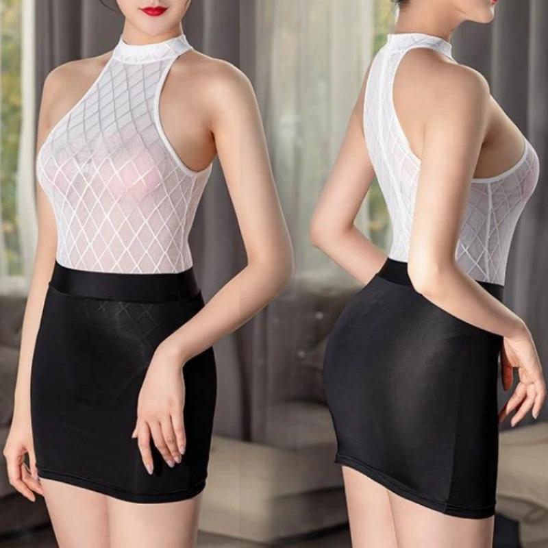See Through High Waist Tight Pencil Mini Skirt For Women Night Club Wear Sexy Sheer Black White Short Skirts Dress Xxxl