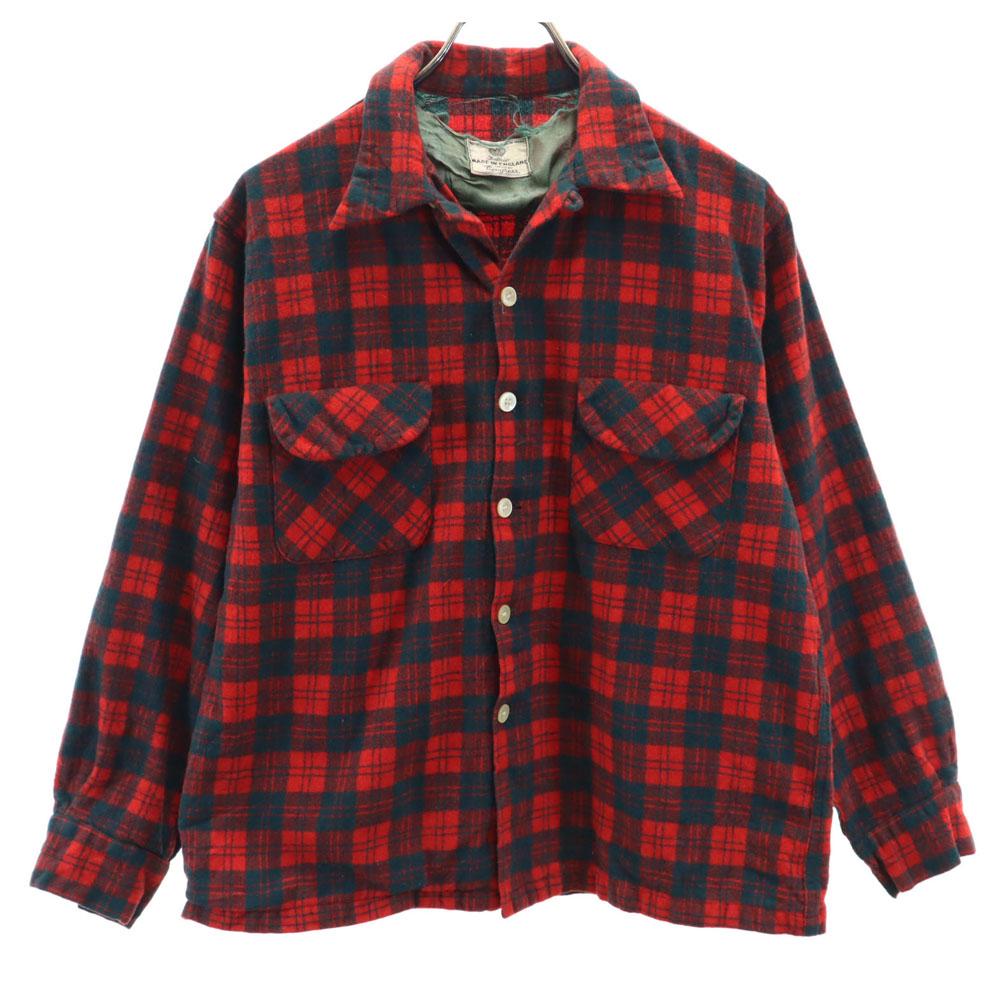 Congress 50s 60s Vintage Made In England Check Pattern Long Sleeve Open Color Flannel Shirt Men's Used