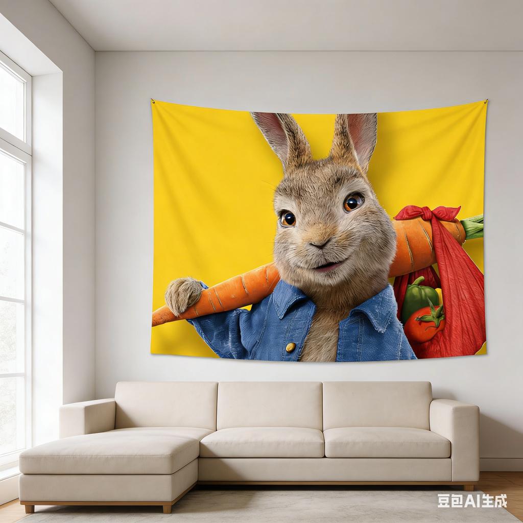 Film Kaninchen Peter Wandteppich Mehrere Größen Gedrucktes Cartoon-Design Polyester Dekoration für Schlafzimmer Wohnheim Feierparty Wohnzimmer