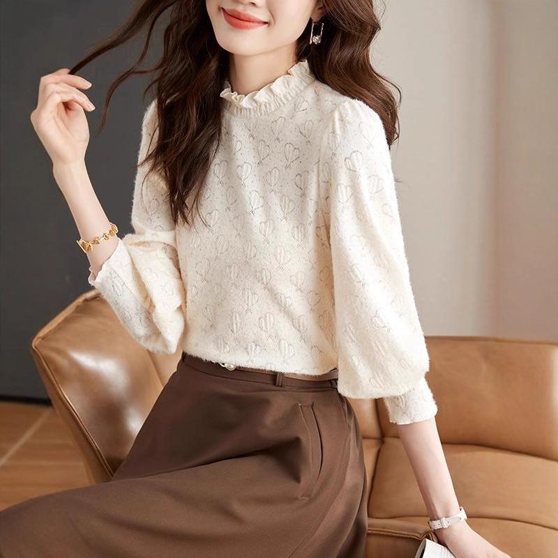 Semi-turtleneck Lace Bottoming Shirt Women's Early Autumn New Fashion Inner with Foreign Style Design Top A
