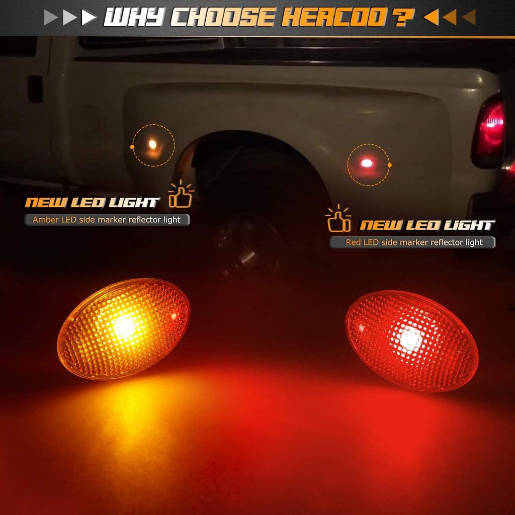 HERCOO LED Dually Bed Fender Side Marker Lights Front Rear Lamps Compatible With Ford 1999-2010 F350 F450 F550 Super Duty