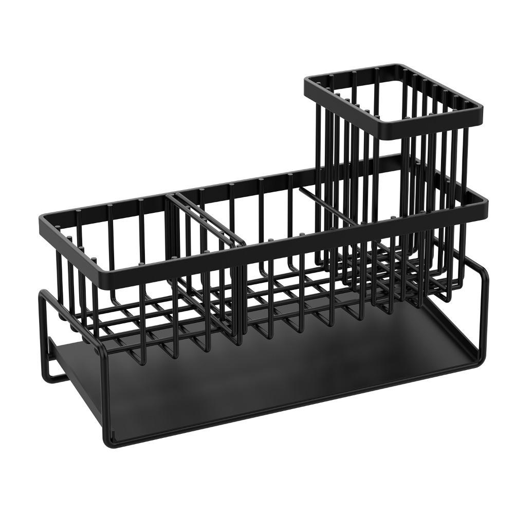 Layered Kitchen Storage Rack Carbon Steel Countertop Organizer Sturdy Sponge Holder  Bathroom