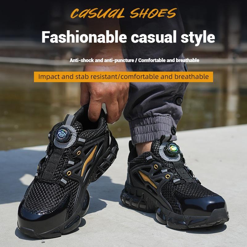 Men Safety Boots Puncture and Smash Resistant Lightweight Sole Breathable Rotary ButtonWork Shoes Indestructible Safety Shoes