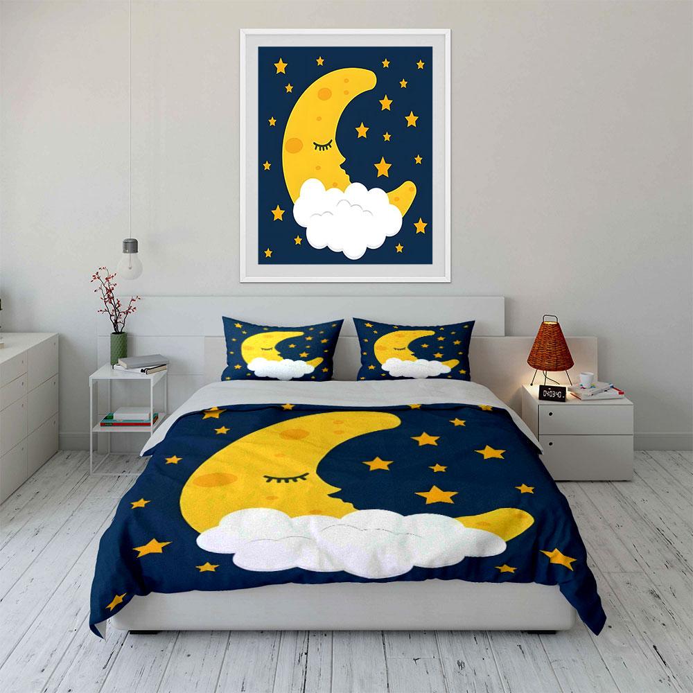 Sleeping Moon and Stars Bedding Bedding Duvet Cover Set Duvet Cover Pillowcases (1 * Duvet Cover 2 * Pillowcases, without duvet insert)