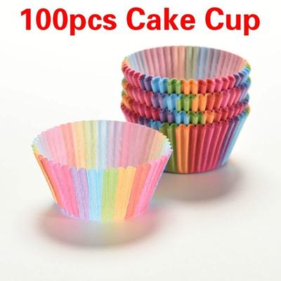 Nuovo arcobaleno colore 100 pezzi pirottini per cupcake pirottini di carta per cupcake pirottini per muffin Scatola per torta Tazza vassoio torta mol