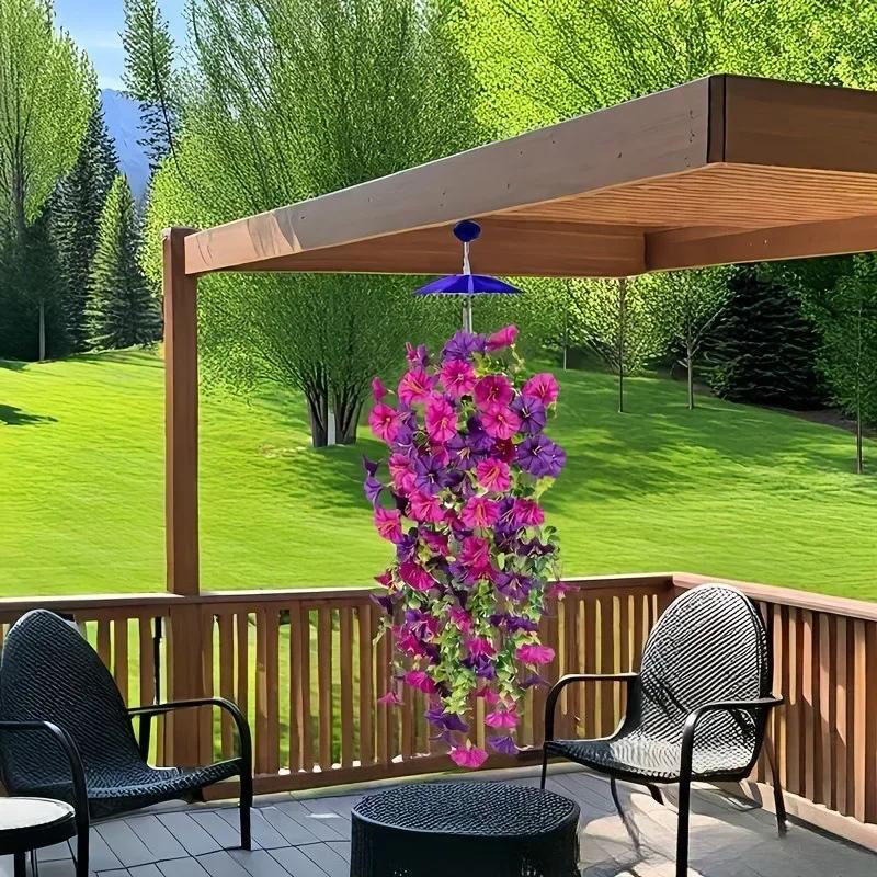 Durable Artificial Morning Glory Hanging Flowers UV Resistant Fake Garland for Home Garden Wedding Outdoor Party Decor