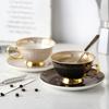 1 Set Light Luxury Bone China Coffee Cup and Saucer White/black Grid Tea Cup Gold Edge Inlay Tableware Gift