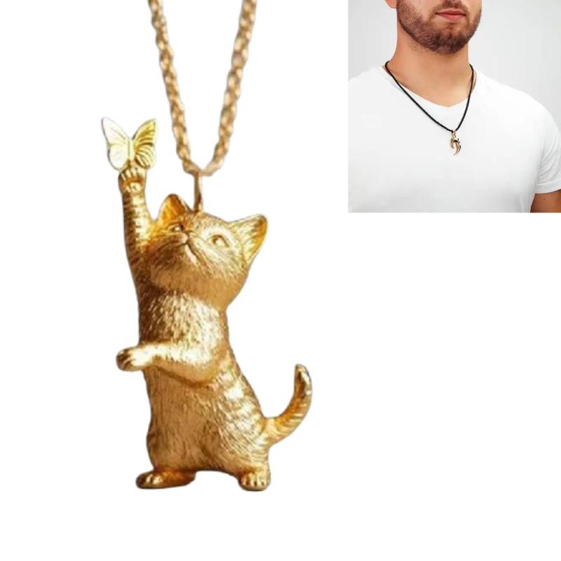 Cat Cartoon Butterfly Pendant Necklace Alloy Chain Women Gift Jewelry Fashion