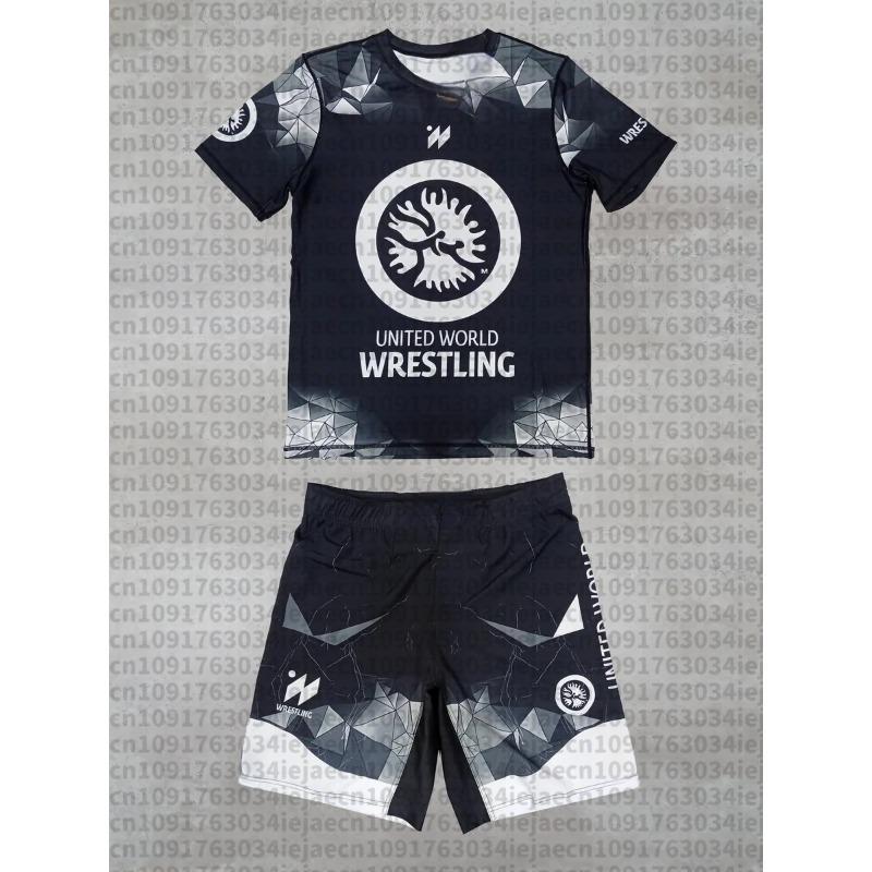 2026 Neues Sommer-Herren-United World Wrestling Sportbekleidungsset Kurzarm-T-Shirt und Shorts für MMA-Training Leicht