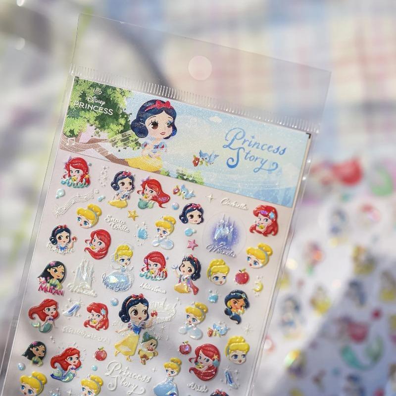 5D Disney Series Nail Stickers Mermaid Self Adhesive Nail Accessories Cartoon Characters Bright Colors Long Lasting Nail Parts