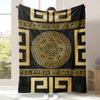 Greek Key Pattern Throw Blanket, Luxury Black & Gold Home Decor Blanket