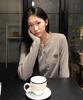 CHICKS Mvk Heart Stitch Mini V-Neck Knit Gray