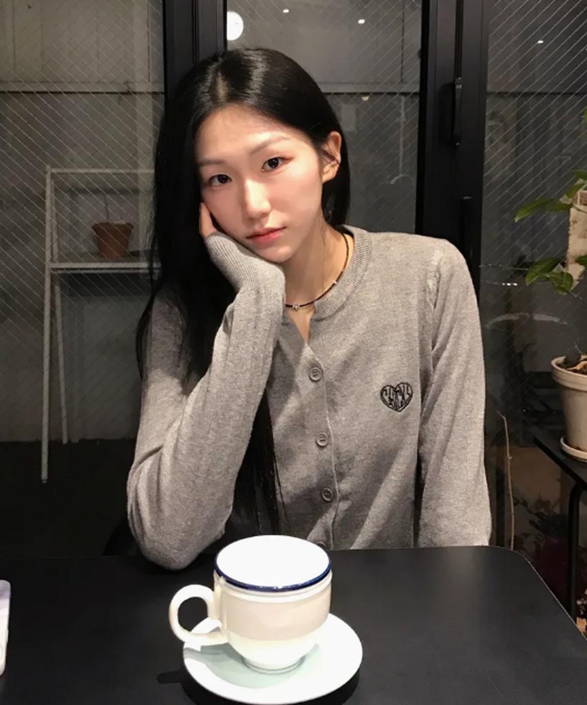 CHICKS Mvk Heart Stitch Mini V-Neck Knit Gray
