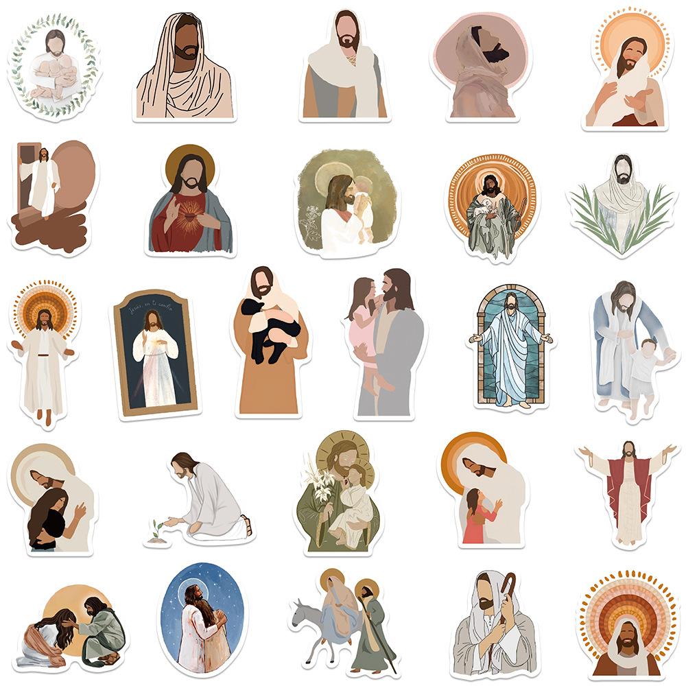 52PCS Bohemian Yeshua Holy Jesus Vintage Literature and Art DIY Graffiti Hand Account Sticker Mobile Phone Waterproof Decoration Sticker