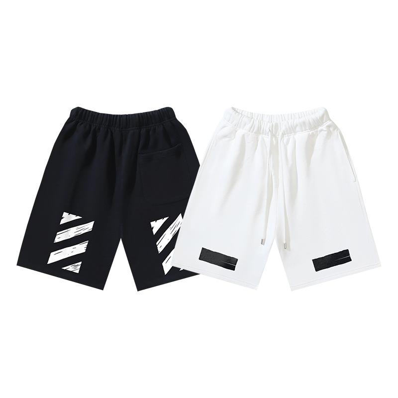 1210 Off-White 2026 Spring/Summer New OW Graffiti Slant Stripe Printed Men's and Women's Casual Loose Shorts