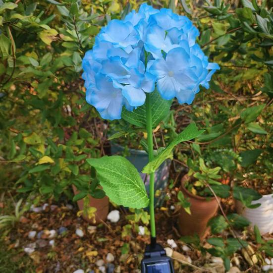 Fairy Hydrangea Light, LED Solar Powered Outdoor Garden Stake Lights  Artificial Hydrangea Flower Light for Path Yard Walkway Patio