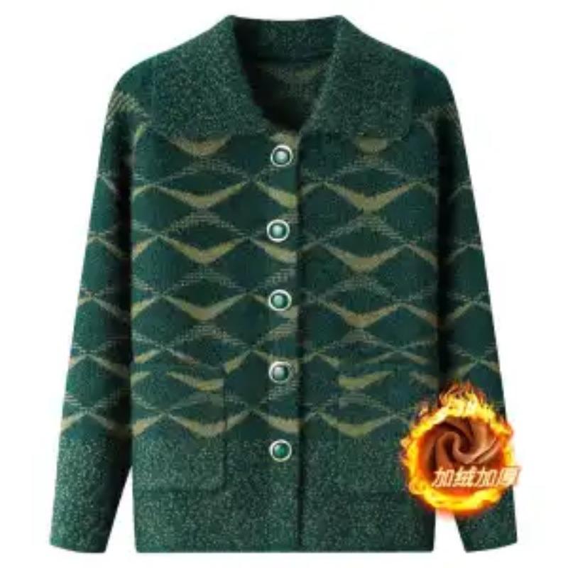 Jaqueta Suéter Cardigã Cor Contrastante Botão Escada Manga Longa Casual Moda Top