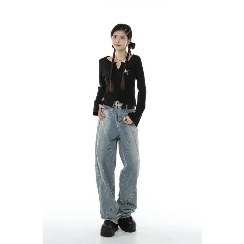 2KWEIRD Y2K Gothic Black Crop Tops Women Harajuku Grunge Graphic T Shirts Vintage V-neck Slim Long Sleeve Tees Kpop Aesthetic