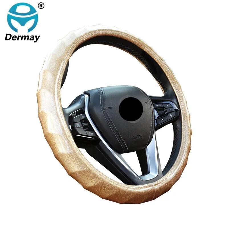DERMAY Steering Wheel Cover Laser PU Leather Cute for Women Girl Non-slip Fit Steering Wheel 37-38cm Fashion Car Accessories