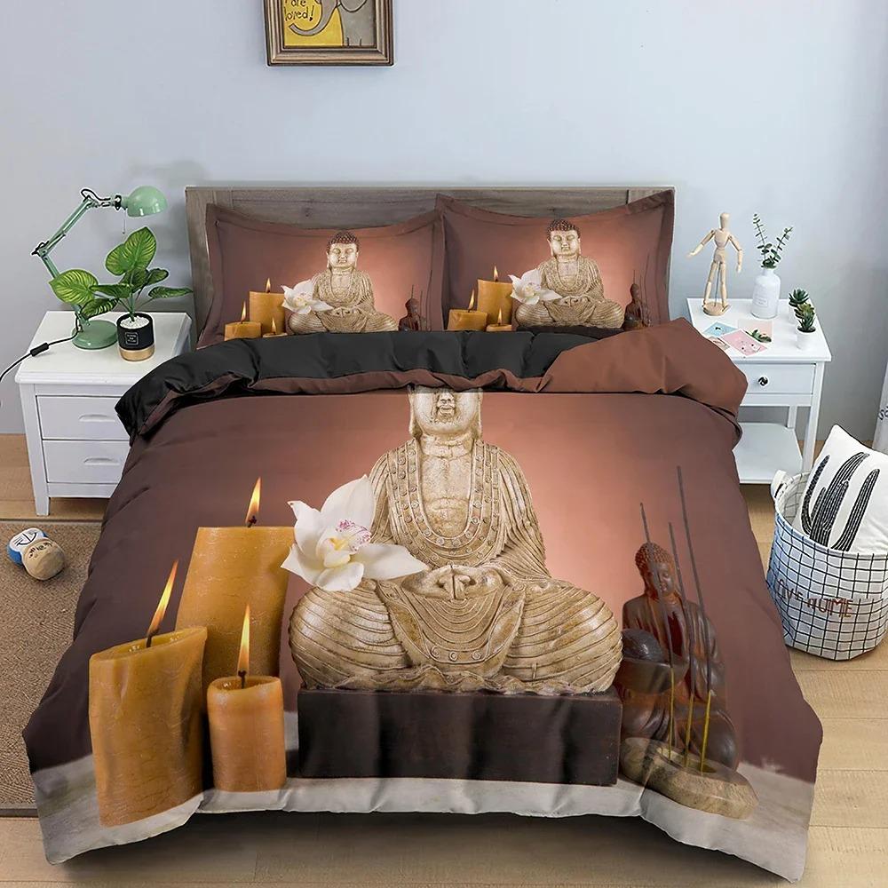 Buddha Statue Duvet Cover Buddhism Printed Bedding Set Comforter Covers Twin King Quilt Cover With Pillowcase Bedclothes