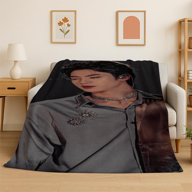Kpop BBTS Kim Seok Jin Singer Flannel Blanket Soft Warm Throw Blanket for Bedroom Living Room Bed Travel Camping Picnic Gift
