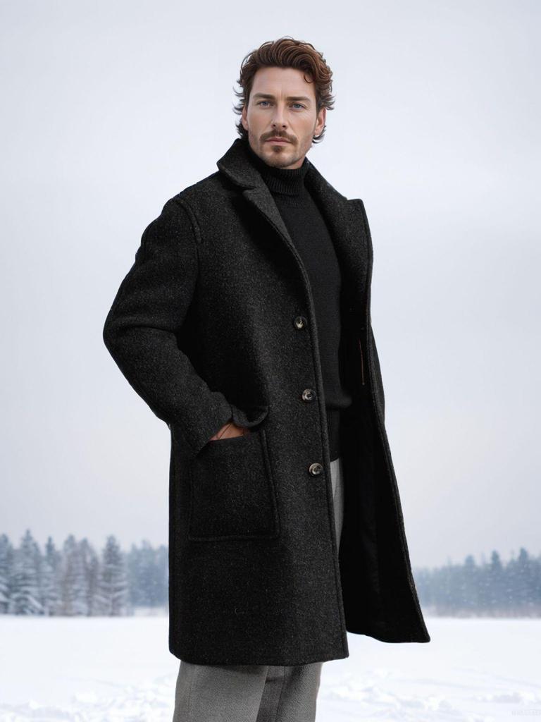 In Stock: Men's Retro Single-Breasted Long Wool Coat - Fall/Winter Collection