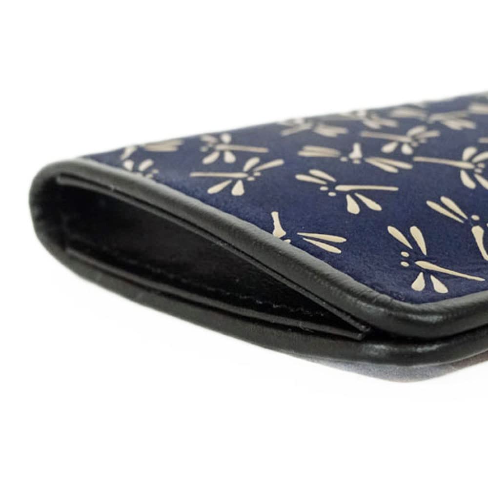 Inden Eyeglasses Sack Navy Blue Deerskin with White Dragonfly Soft 16cm x x Inden-ya 4203, Lacquer, Pattern, Type, 7.3cm 1.8cm