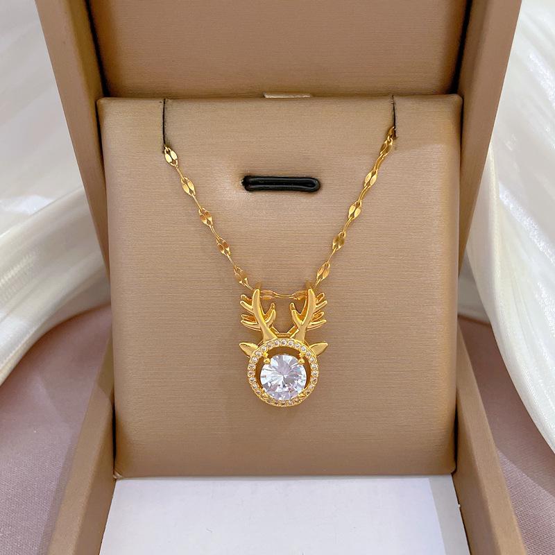 Titanium Steel Luxury Diamond Gold Micro-Inlaid Necklace for Women - Trendy Clavicle Chain